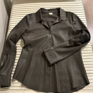 Ecru Dark Brown Leather shirt jacket